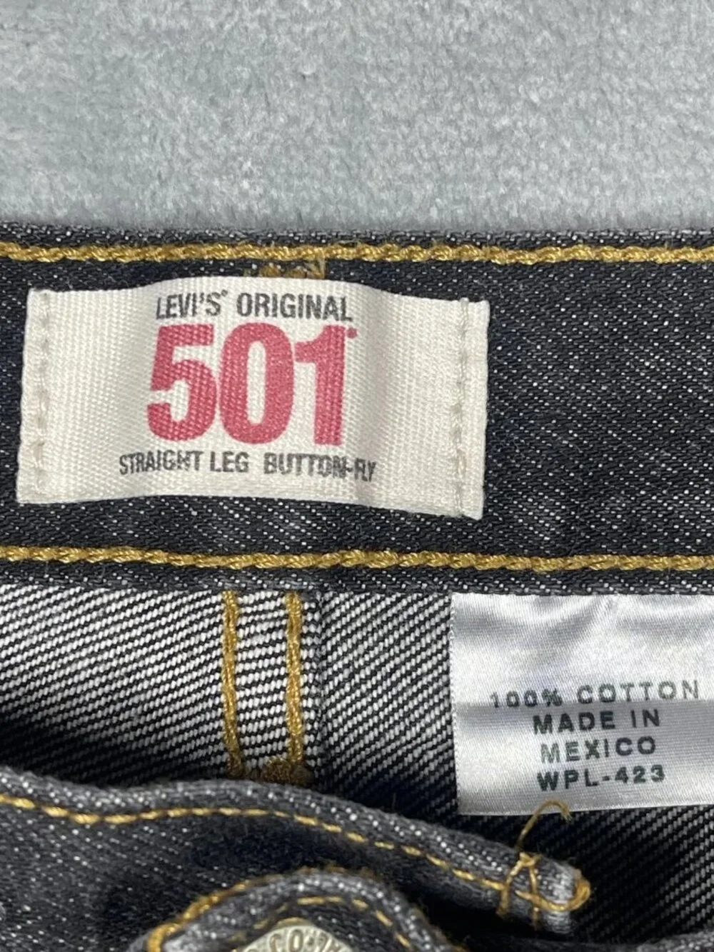 Vtg Levi’s 501 Button Fly Black Denim Jeans USA Style 44x32 Raw Hem 100% Cotton